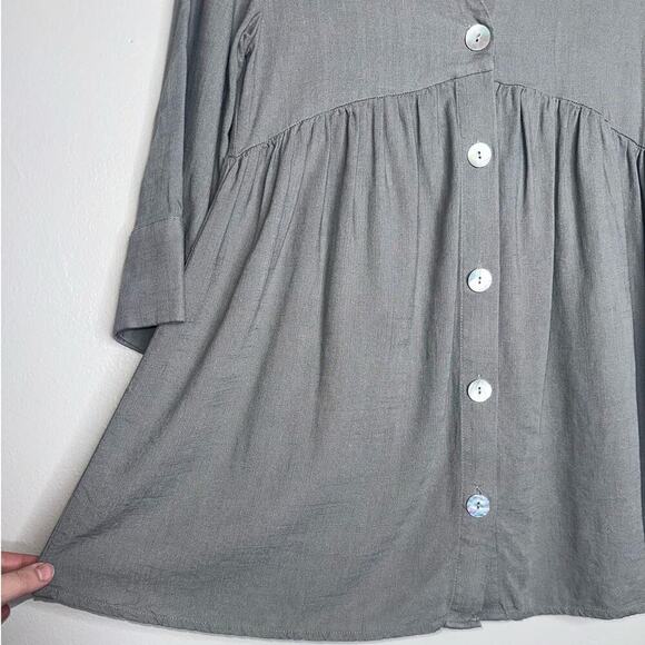 Black Tape Long Sleeve Linen Blend Button Up Tunic V-Neck Light Gray Size XS - Picture 5 of 8